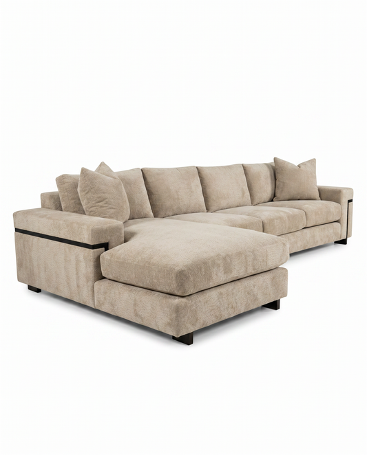 Rene Cazares Two-Piece Sectional Sofa, Light Grey w/Black Accents 10'11"W 5'8"D 28H