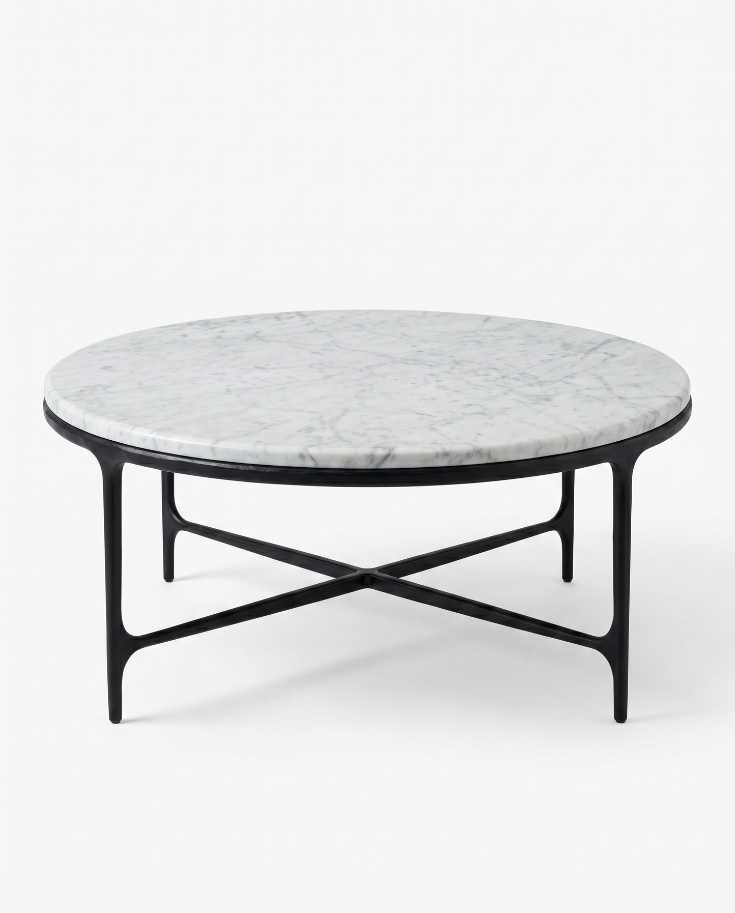 Restoration Hardware Thaddeus Marble, Wrought Iron Round Coffee Table 36Dia 15H