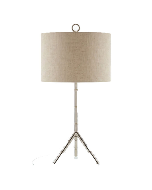 Robert Abbey Meurice Table Lamp, Silver Bamboo-Inspired Base, Drum Shade