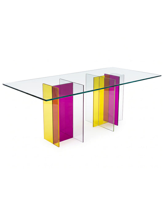 Roche Bobois Dining Table, Rectangular Glass Top w/Acrylic Supports 86.5W 39D 29H
