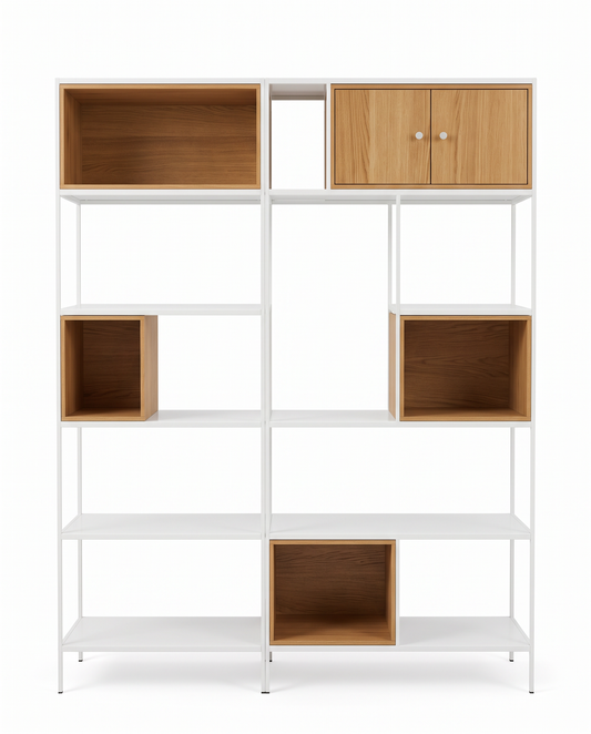 Room & Board Foshay Modular Shelving Unit, Open Shelves, Contrasting Natural Wood Cabinet Boxes 36W 15D 72H