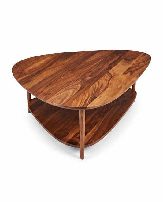 Room & Board Gibson Walnut Coffee Table, Asymmetrical Shape 49.5W 36D 16H