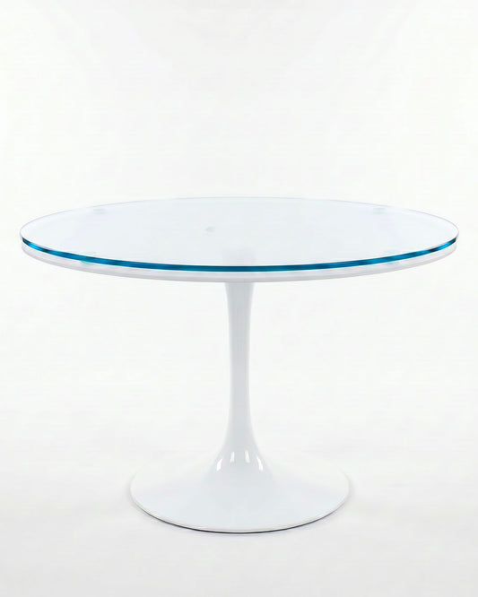 Saarinen-Style White Tulip Table, Glass Top 48 x 29H