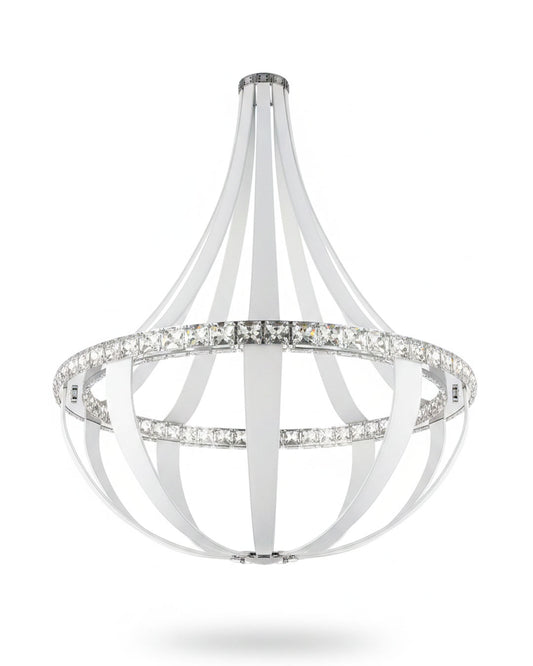 Schonbek Lighting, Crystal Empire LED Pendant, White Leather 33"Dia x 44"H