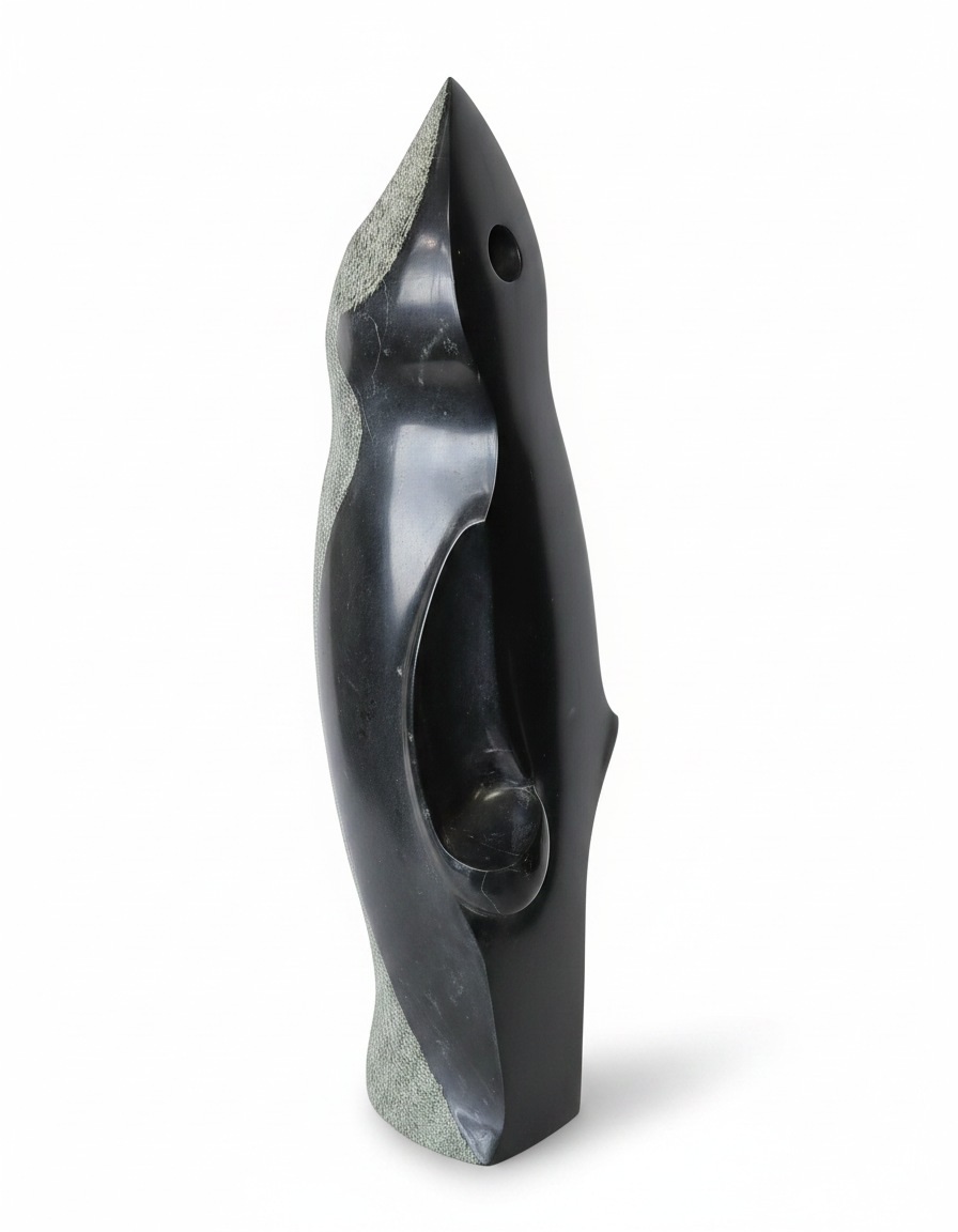"Sentiel" Original Stone Sculpture by Don Carlos Andrade, Hand Carved, Hand-Held Tools 22H