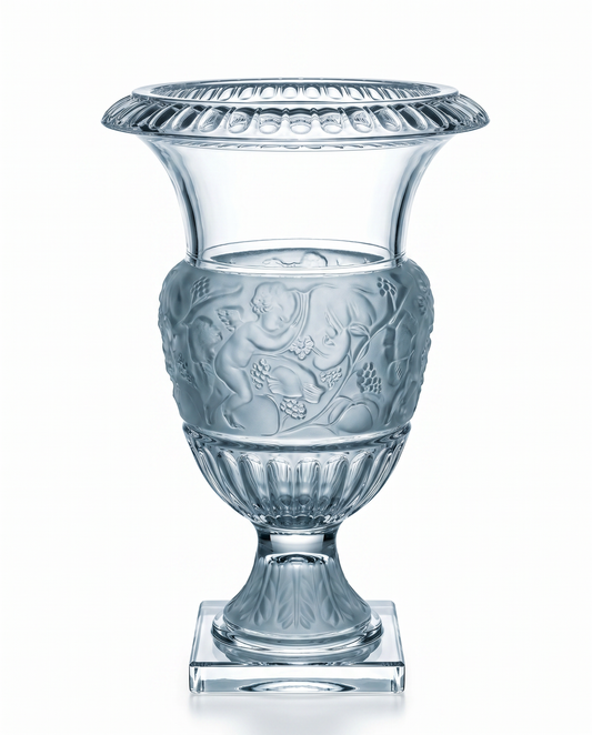 Shannon Crystal by Godinger "Athena" Vase, Frosted Vine Details 8.25D x 12H