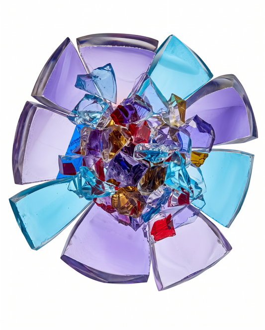 Shattered & Layered Colorful Glass Shards Artistic Wall Art 14"Dia