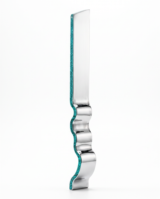 Signed Christina Duarte Tabletop Silver Wavy Art Glass Ribbon 33"