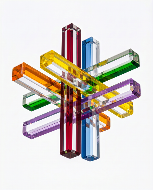 Signed Custom Rainbow "Jacks" Lucite Sculpture 18" x 18' x 15.25'H