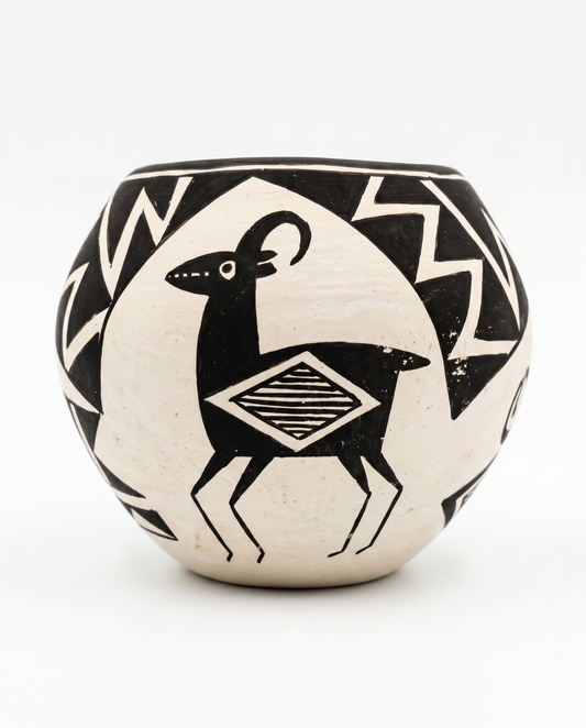 Signed Lucy M. Lewis Acoma Pottery, Three Deer