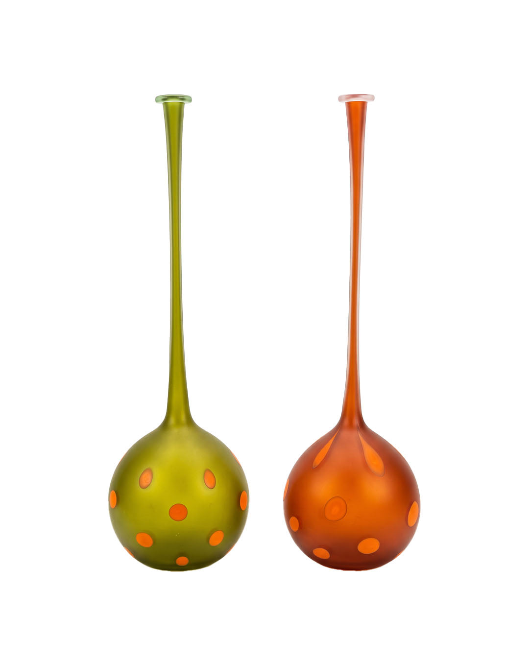 Signed Robert Wynne Hand-Blown, Polka-Dot Art Glass, Bulbous w/Long Neck Vase 29.5H