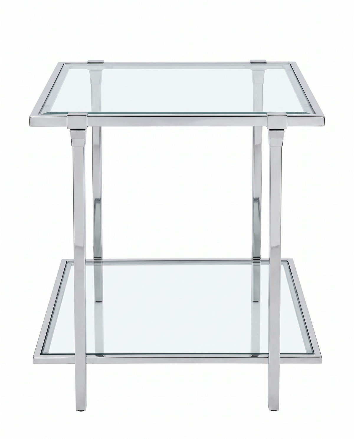 Silver Stainless Steel & Glass Two-Tier Side Table 26.25W 24D 26.5H