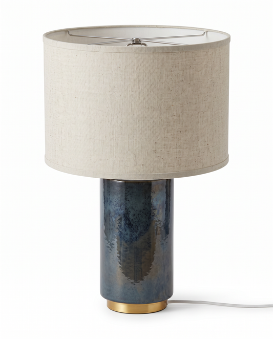 Sleek, Cylindrical Tinted Glass w/Brushed Brass Trim Table Lamps 25.5H - PAIR