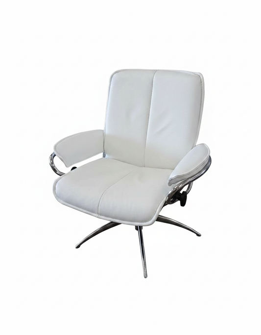 Stressless City Low Back Batick Chair, Snow Chrome Bse Leather, Recliner 32W 33.5D 34H