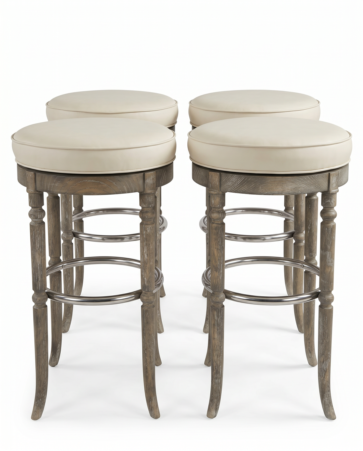 Swivel Backless Bar & Counter Stools w/Kiln-Dried Solid Hardware 17Dia 30H - SET OF 4