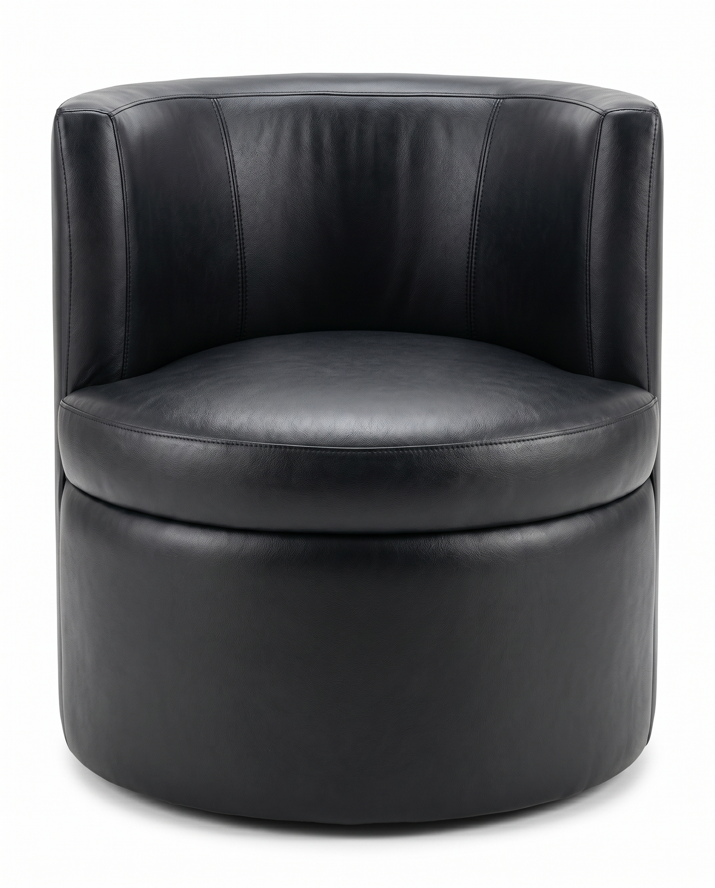 Swivel Barrel Chairs Upholstered in Sleek Black Leather 26W 28D 30H - SET OF 4