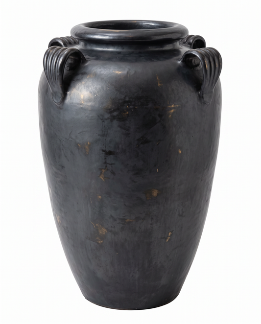 Tall Temple Jar w/Ears, Black Graphite Glacer Lava 45H