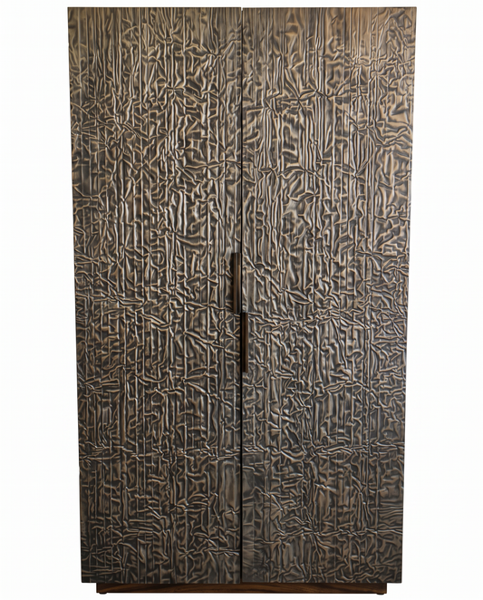 Taracea Tall Armoire, Double Doors, Textured Relief Patterns Ressembling Liquid Metal 41.5W 19.75D 79H