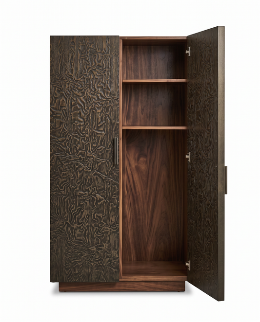 Taracea Tall Armoire, Double Doors, Textured Relief Patterns Ressembling Liquid Metal 41.5W 19.75D 79H