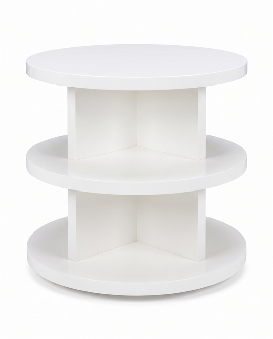 Three-Tiered White Round Accent Table 30Dia 27.75H