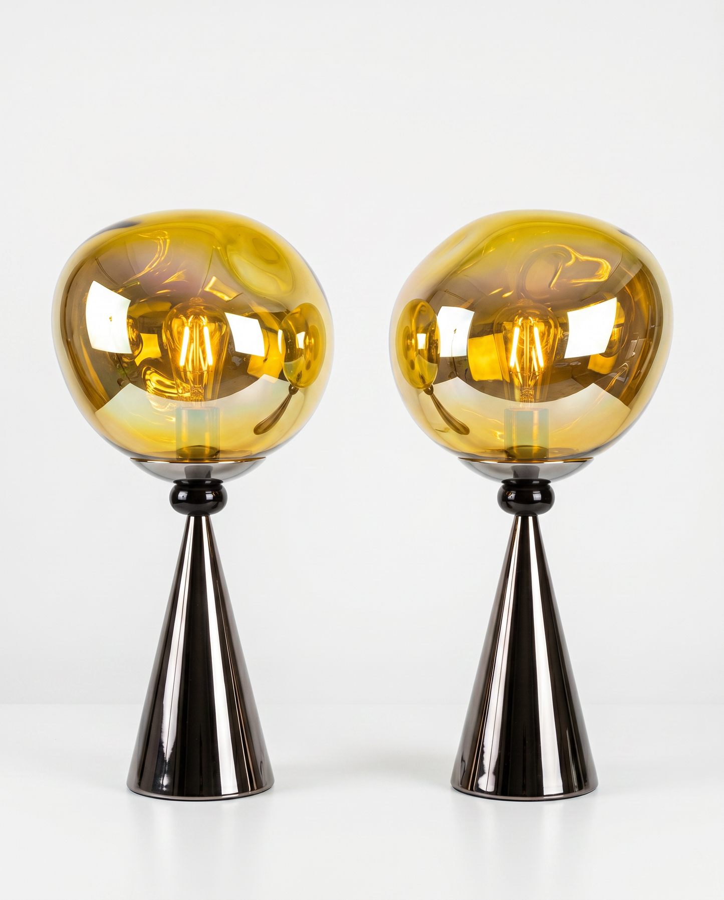 Tom Dixon Melt Table Lamps, Gold Top, Conical Grey Base 23"H (PAIR)