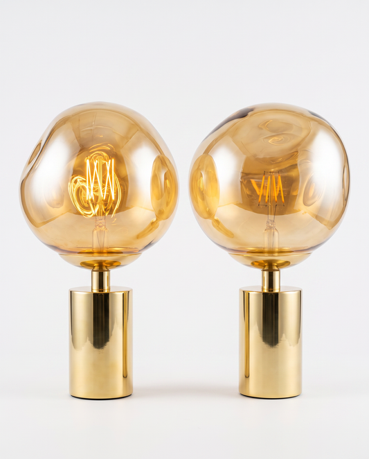 Tom Dixon Melt Table Lamps, Gold Top, Gold Cylindrical Base 18"H (PAIR)
