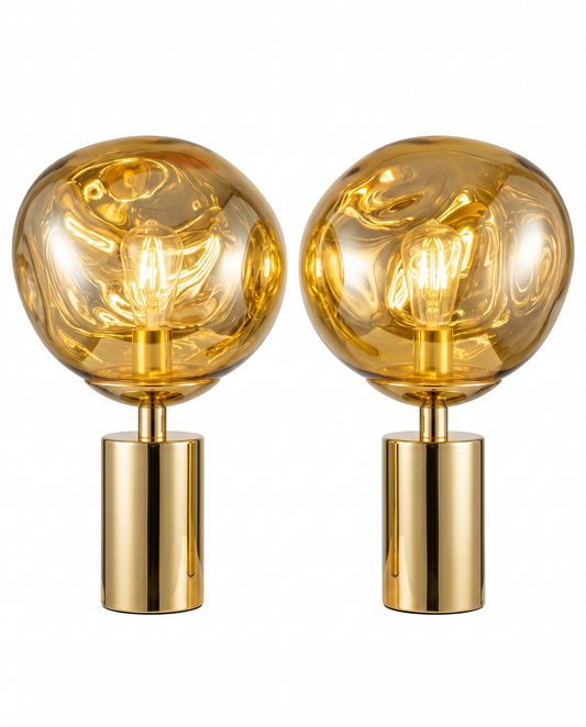 Tom Dixon Melt Table Lamps, Gold Top, Gold Cylindrical Base 18"H (PAIR)