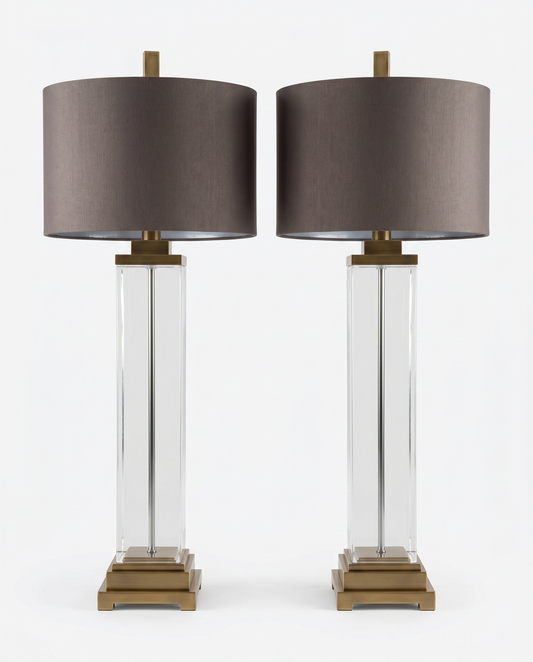 Uttermost Drustan Clear Glass, Brushed Champagne Finish w/Shades Lamps 44H - PAIR