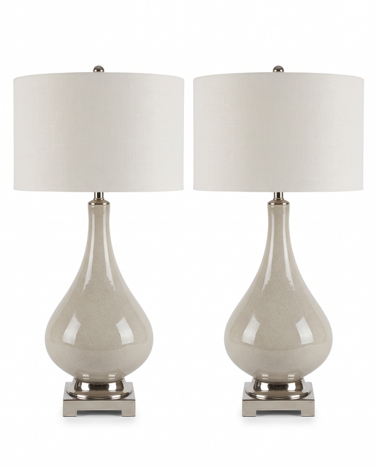 Uttermost Helton Ceramic Table Lamps, Polished Nickel-Plated Accents, Ceramic Teardrop Body 31H - PAIR