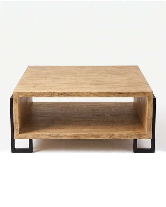 Uttermost Kailor Modern Coffee Table, Light Wood. Black Frame 44W 42D 18.5H