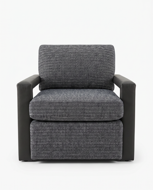 Vanguard Thom Filicia Collection Swivel Chairs, Fabric w/Leather 32W 36D 32H - PAIR