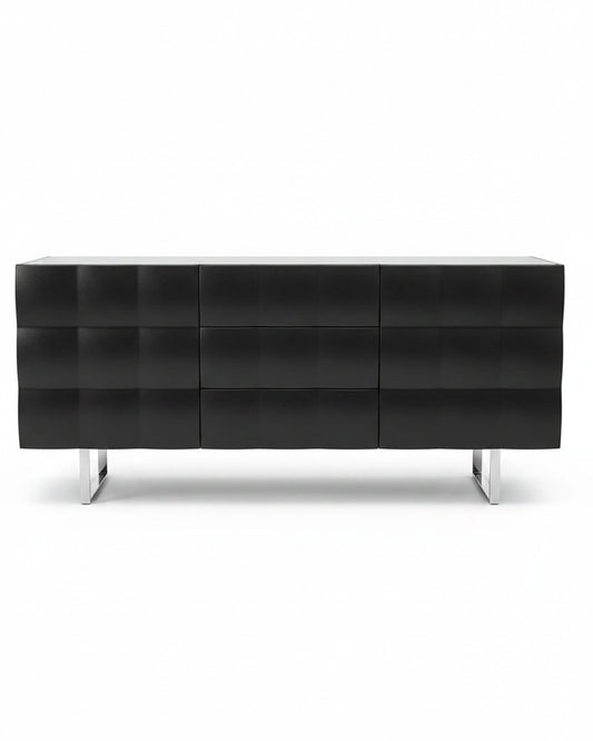 Venice Glass Top Sideboard by Gino Carollo for Tonin Casa, Matte Black/Chrome Metal 63W 21.5D 29.5H