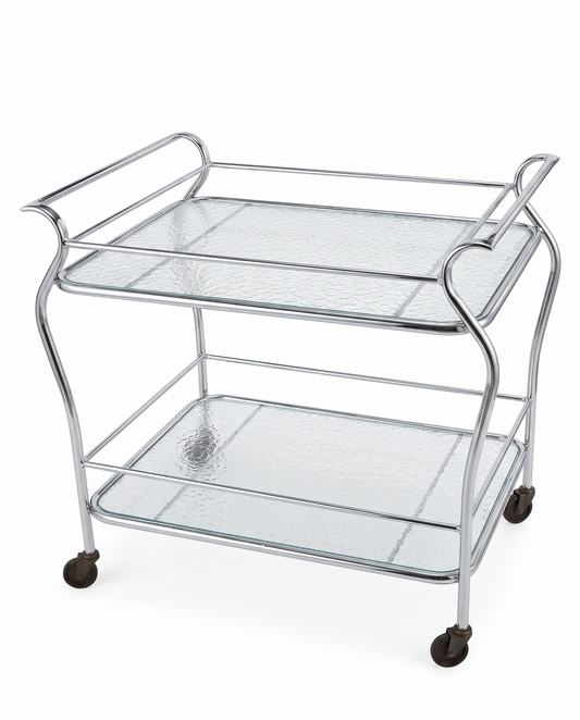 Vintage-Style Chrome & Glass Serving Trolley 40 x 26 x 35