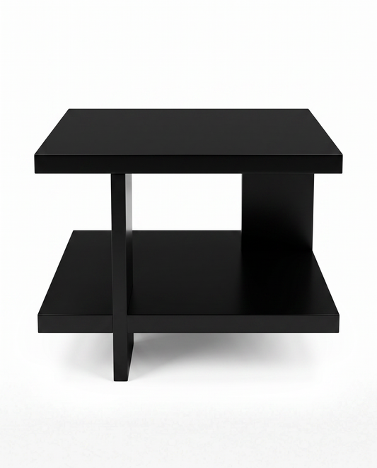 Vintage 1990's Lacquered Black Side Table w/Shelf 23.5Sq 18H
