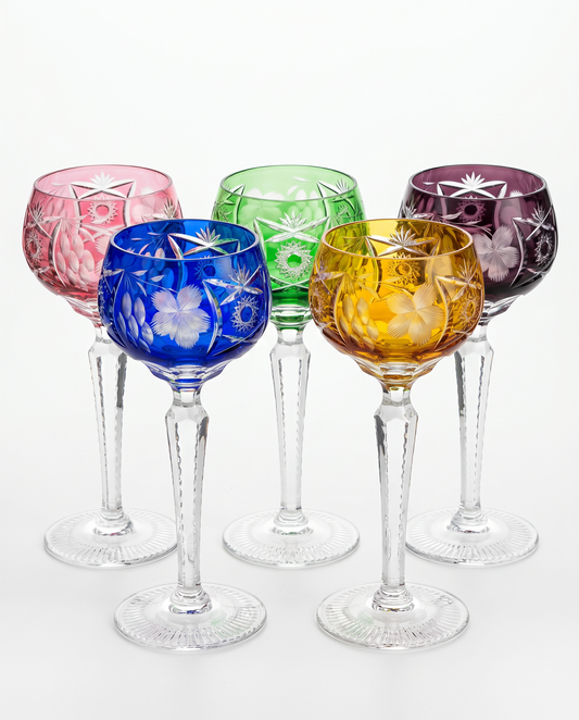Vintage Nachmann Crystal Hock Wine, Traube Grape Pattern 8H - SET OF 6