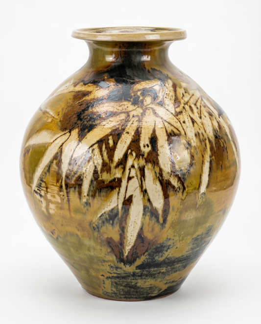 Vintage Pacific Stoneware Vase 1971, Bamboo Design 15 Dia x 19.5H