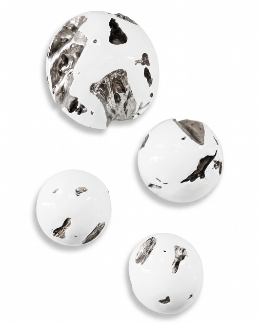 Wall Mounted White & Silver Cratered Orbs (SET OF 4)