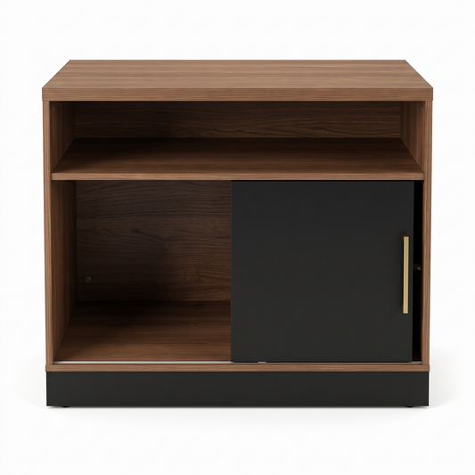 Walnut Wood File Cabinet w/Sliding Door, Open Shelf 31.5W 19.5D 29H