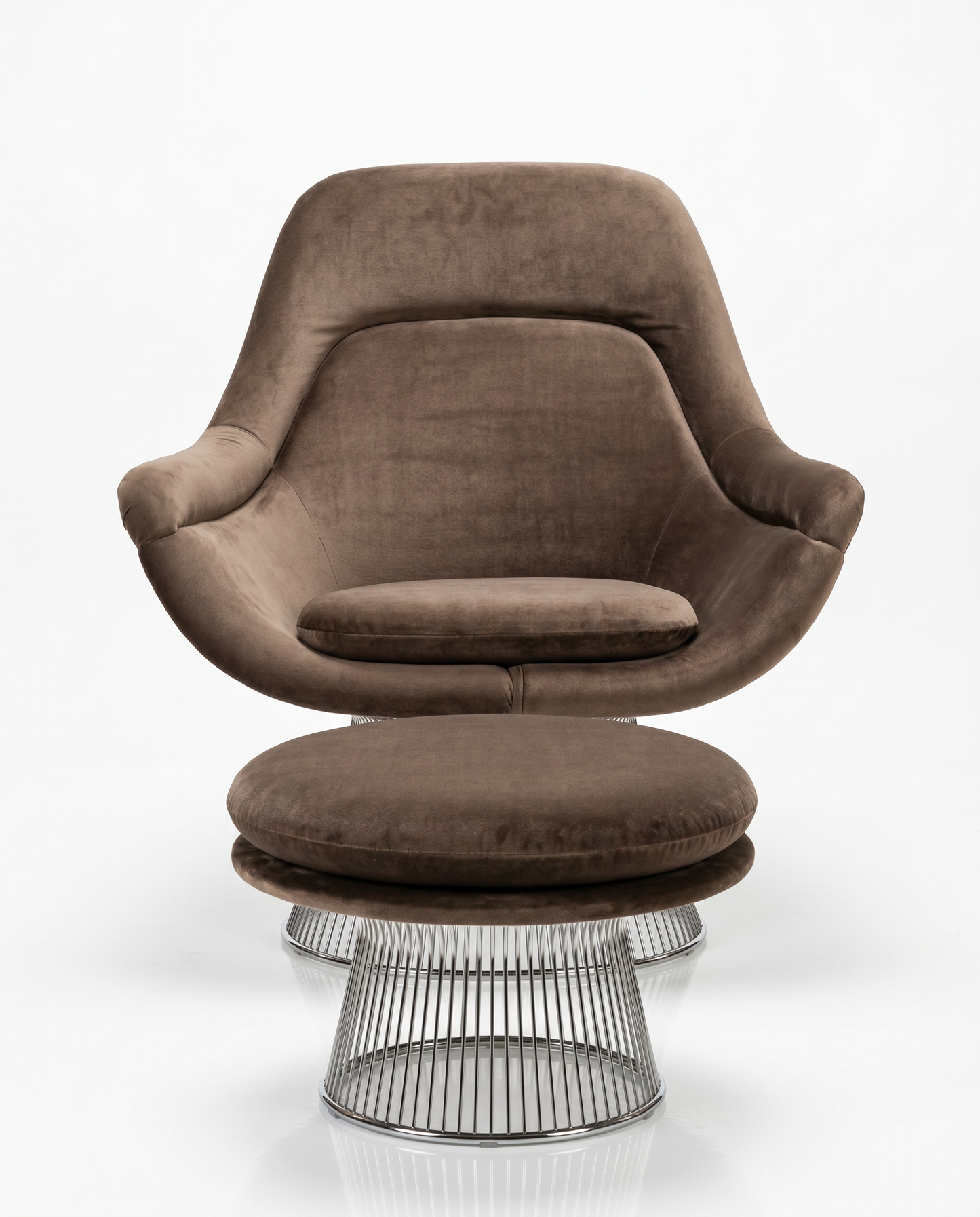 Warren Platner for Knoll Brown Velvet Chair w/Ottoman 41 x 40 x 42.5