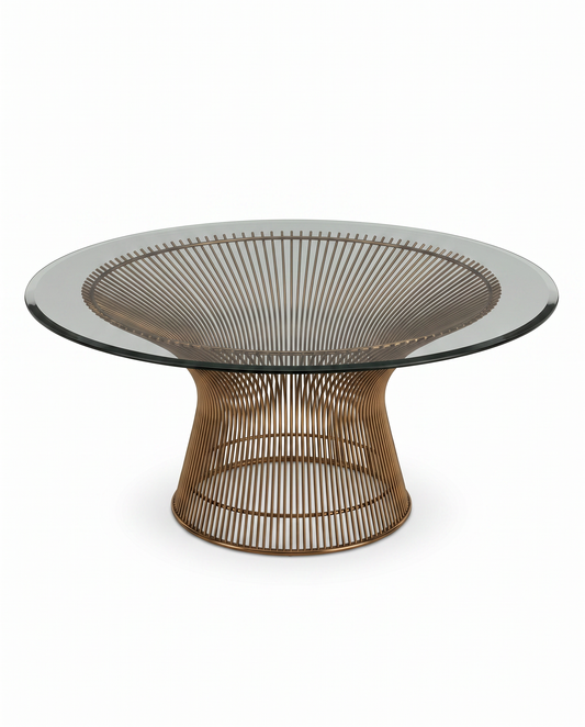 Warren Platner for Knoll Glass & Steel Wire Coffee Table 36"Dia x 15"H