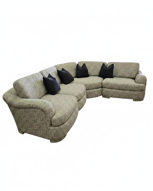 Weiman Co for Bassett 3pc Wedge Sectional Sofa, Newly Uphols. Black & White Houndstooth 11' x 7'9" x 33.5H