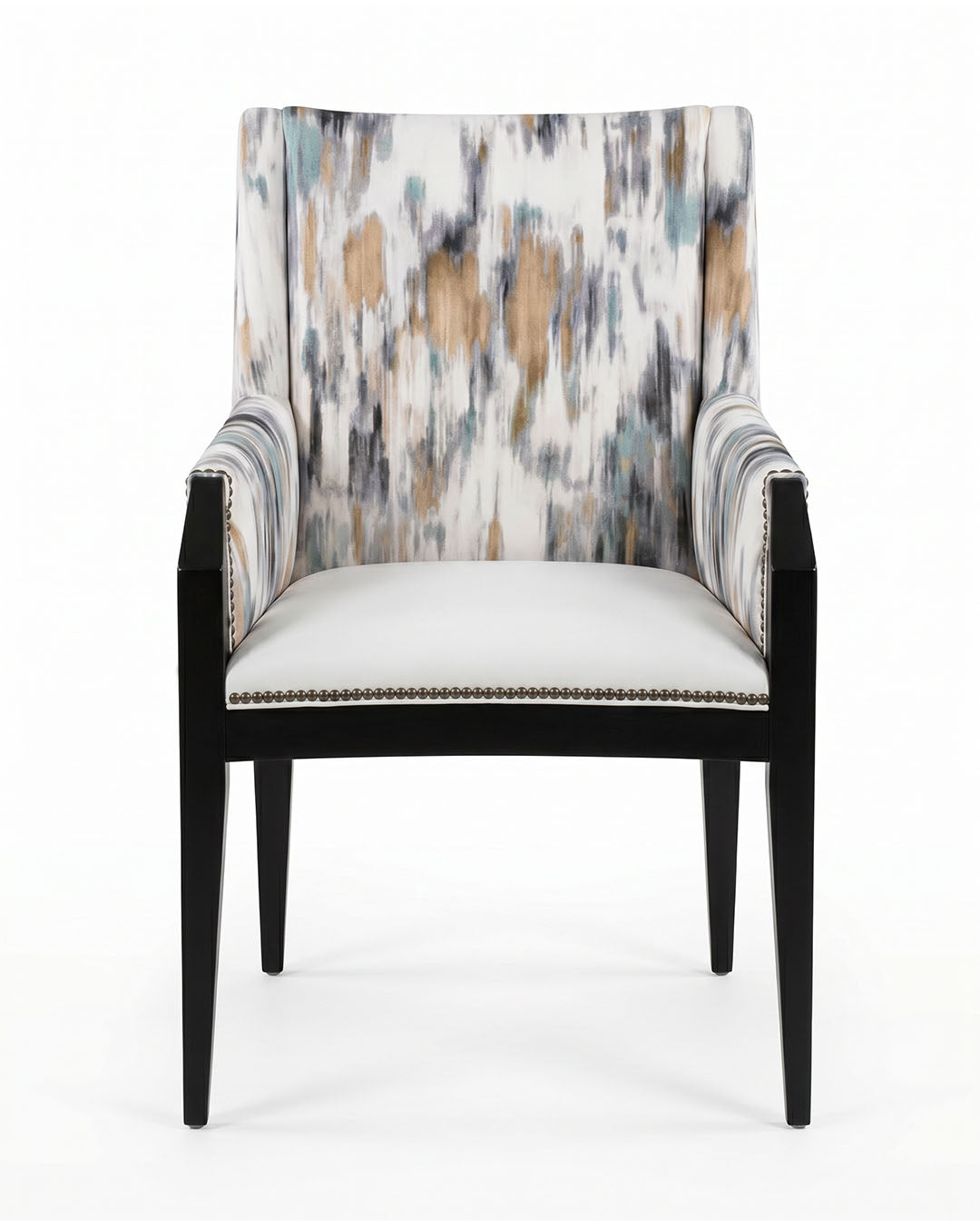 Hickory Tate Dining Arm Chairs, Custom "Splatter" Upholstery (SET OF 4) 23.5W 26D 37H