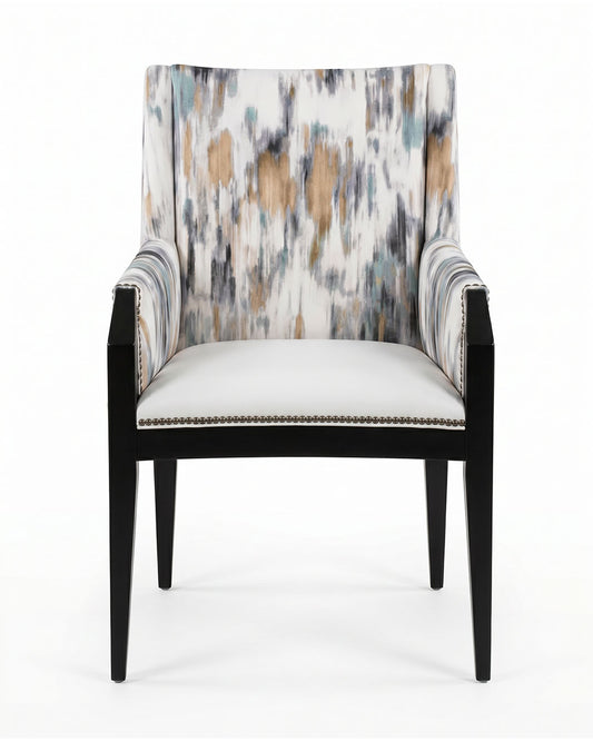 Hickory Tate Dining Arm Chairs, Custom "Splatter" Upholstery (SET OF 4) 23.5W 26D 37H