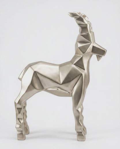 Geometric Alpine Ibex Sculpture, Champagne Faceted Polyresin 37 x 43"H