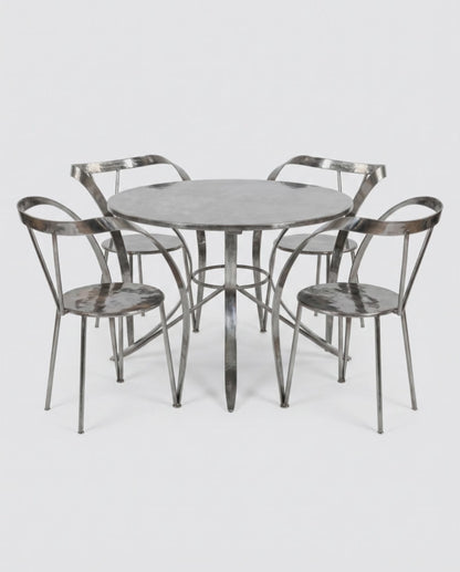 1980's Brushed Metal Ribbon Chairs(4) & Table 23W 19D - SET