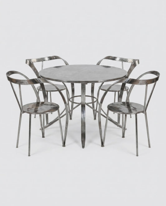 1980's Brushed Metal Ribbon Chairs(4) & Table 23W 19D - SET