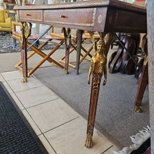 Load image into Gallery viewer, Neoclassical Maitland Smith Desk, Gold Embossed Ltr., Gilded Bronze Pulls, Lions Paws, Seraphem
