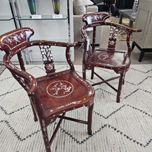 Load image into Gallery viewer, Mid 20th Century Rosewood Mother of Pearl Inlay Corner Chairs
